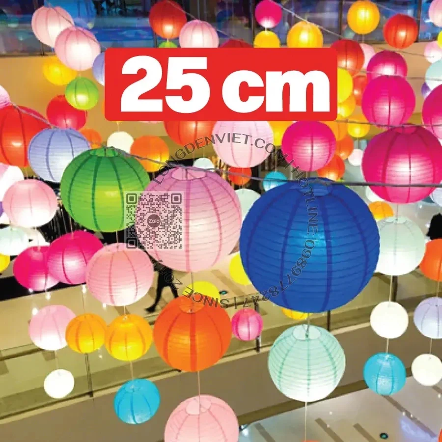Bộ 10 cái đèn vải dù 10 màu (25cm) — đèn ngoài trời Hội An | LongDenViet