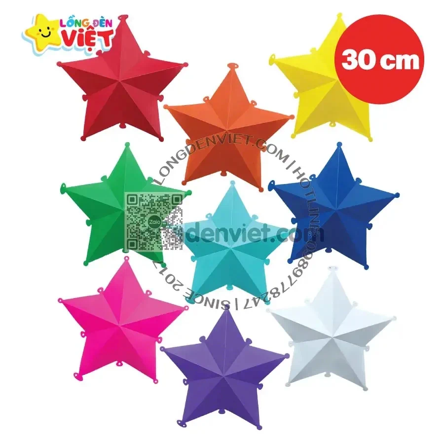 Bộ 10 cái đèn ngôi sao nhựa 30cm đủ màu — đèn ngoài trời Hội An | LongDenViet